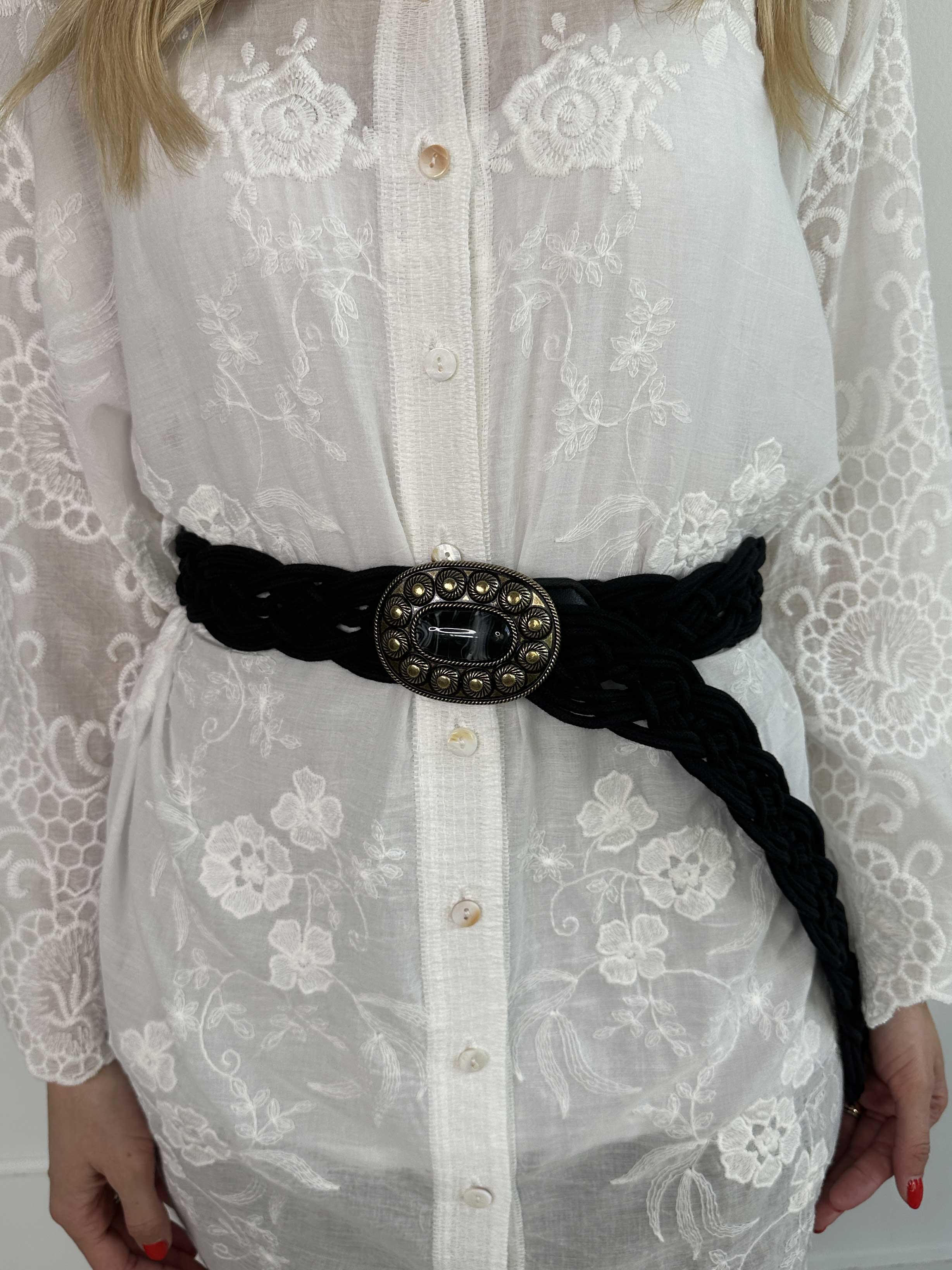 Cecilie - Flätat bälte med spänne med stor vacker sten